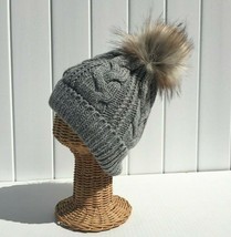New Winter Ski Thick Knitted Warm Lined Faux fur Pom Beanie hat Unisex Gray  #C - £9.89 GBP