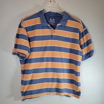 Realtree Mens Polo Shirt Large Orange Blue Stripes Short Sleeve 2 Button... - £10.62 GBP