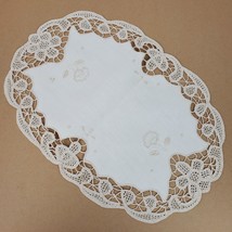 Vintage Embroidery Table Runner Dresser Doily Oval Beige 16x11 Inch - £12.77 GBP