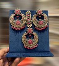 Beautiful Indian Earings Jhumka Tikka Gold Plated Kundan Jewelry Set Wholesaleb - £39.17 GBP