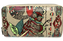 Sakroots Zip Around Women&#39;s Wallet Coated Canvas Grey with Owl - $18.99