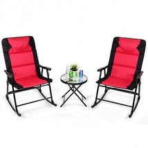 3 Pcs Outdoor Folding Rocking Chair Table Set with Cushion-Black&amp;Red - C... - $4,585.17 MXN