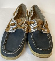 Sperry Blue Leather and Striped Canvas Boat Shoes Women&#39;s 8.5 - £14.93 GBP
