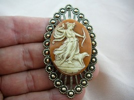 (cm22-3) Diana bow hunting with dog orange CAMEO Pin Pendant Jewelry NECKLACE - £28.32 GBP