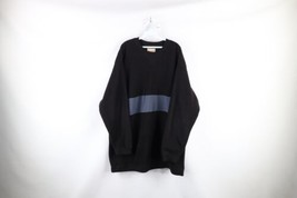 Vintage 90s Woolrich Mens 2XL XXL Color Block Fleece Crewneck Sweater Black - $49.45