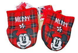 Disney Minnie Mouse Mini Christmas Oven Mitts Set of 2 Red Black Plaid  - £10.08 GBP