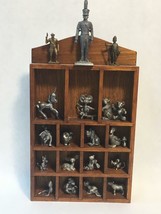 Twenty (20) Piece Pewter Figurine Collection w Hanging Shadowbox Display Stand - £116.51 GBP