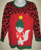 NWT Plus 2XL 20W 22W 3D Cat Funny Tree Hat Ugly Christmas Sweater Holiday Time - £11.37 GBP