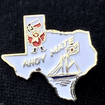 Texas State Shape Ahoy Mate Nautical Bird with Flag Vintage Pin Metal Enamel - $11.95