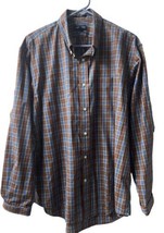 Lands End Mens XLG No Iron Red Blue Plaid Cotton Button Down Shirt Outdoors - £10.83 GBP