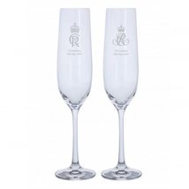 Pair of Dartington Coronation Champagne glasses with Royal Cyphers of Ki... - £28.22 GBP+