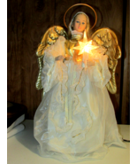 ANGEL animated head, arm, wings move white gold 25" tall (bdrm) - $58.80