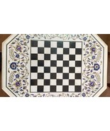 18&quot; White Marble Coffee Table Top Lapis Lazuli Inlay Mosaic Marquetry Gi... - $880.00