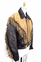 FIRST Retro VTG Genuine Leather Biker Jacket  Fringe Belted Tan Black UN... - £130.78 GBP