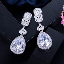 CWWZircons Elegant Water Drop Shaped Cubic Zirconia Crystal Bridal Long Earrings - £14.71 GBP