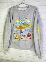 Disney Parks World Gray Graphic Print Pullover Sweatshirt Top Womens Size M - $24.26