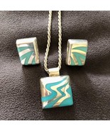 Sterling Silver Turquoise Inlaid Pendant Necklace SET Earrings 28 grams ... - $170.96 CAD