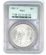 1881-S Silver Morgan Dollar Coin Graded by PCGS as MS63 - $147.39