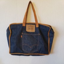 Vintage Levis Jeans Briefcase Denim Messenger Tote Bag Orange Tab Zip Around - £185.59 GBP