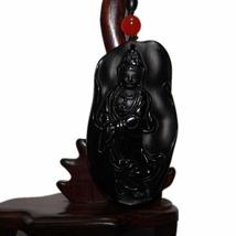 2.6&quot; China Certified Nature Black Obsidian Jade Blessing Guanyin Hand Made Neckl - £36.95 GBP