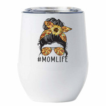 Mom Life Tumbler 12oz Messy Bun Hair With Sunflower Bandana Cool Style Cup Gift - £17.97 GBP