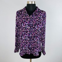 Kathy Ireland Womens Medium M Long Sleeve Pink Purple Abstract Floral Shirt Top - £14.06 GBP