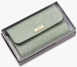 Kate Spade Kenzie Medium Flap Wristlet Green Glitter Wallet KK332 NWT $199 F - £55.83 GBP