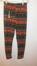 Christmas Leggings Size Small/Medium Brown Tan Red Green Trees Poinsetti... - $7.69
