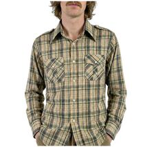 VTG 1970s Sears Perma-Prest Plaid Western Button Shirt Green Yellow Epau... - $39.55