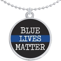 Blue Lives Matter Round Pendant Necklace Beautiful Fashion Jewelry - £8.63 GBP