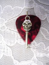 BLOOD RED GUITAR PICK and SILVER ALLOY SKULL KEY CHARM PENDANT ADJ NECKLACE - $6.99 CAD