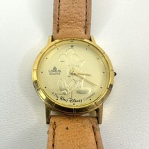 Vintage Lorus Leather Gold FaceDisney Mickey New Battery Quartz Watch V8... - $18.69