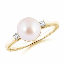 ANGARA Japanese Akoya Pearl Ring with Diamond Accents for Women in 14K Gold - £672.45 GBP