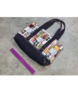 J Crew Tote Quilted Plaid Pattern Dark Blue Canvas Casual Day Bag - $50.04 CAD