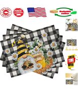 Ergonomic 12 x 18 Bee Gnome Placemats in Honey &amp; White Buffalo Check Set... - $350.61 MXN