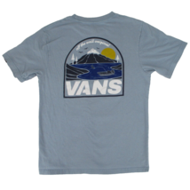 Mens L VANS off The Wall T Shirt Fishing Lake Trees Mountains Light Blue Nature - $9.88