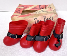 Vintage RED Dog Doggie Rain Boots w Black Straps in Most of Original Box... - $18.32