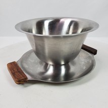 Vintage MCM Gravy Boat Wood Handles Interpur Japan Vintage Stainless Steel - $21.00