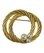 Vtg Signed CHRISTIAN DIOR Woven Rope Gold Tone Faux Pearl Brooch 2.25” C... - £220.56 GBP