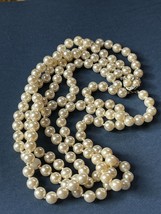 Multistrand Faux White Pearl Bead Necklace w Nice Clear Rhinestone Accented - $7.69