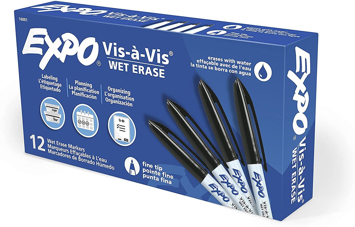 Black, Fine Point, 12 Count Expo Vis-A-Vis Wet Erase Markers. - $40.92