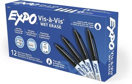 Black, Fine Point, 12 Count Expo Vis-A-Vis Wet Erase Markers. - £24.46 GBP