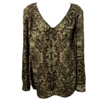 Violet &amp; Claire Womens Tunic Top Multicolor Damask Long Sleeve V Neck Bl... - £11.21 GBP