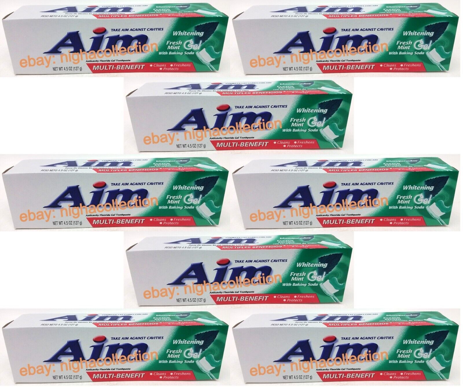 ( 8 Pack ) Aim Multi-Benefit Whitening Gel Toothpaste, Fresh Mint, 4.5 oz Each - $38.60