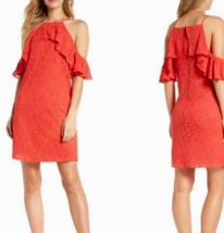 Trina Turk Sz S Women Ladybug Roseville Cold Shoulder Dress Orange Red Lace $178 - $16.82