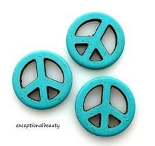 15 Turquoise Blue Dyed Howlite 1 Inch Flat Peace Sign Cutout Craft Beads - £3.15 GBP