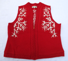 Coldwater Creek Christmas Wool Vest Size Large Embroidered Deer Reindeer Antlers - £15.04 GBP