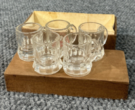 Vtg Clear Shot Glasses With Handle and Wood Box Set Washington DC Federal? - £18.59 GBP