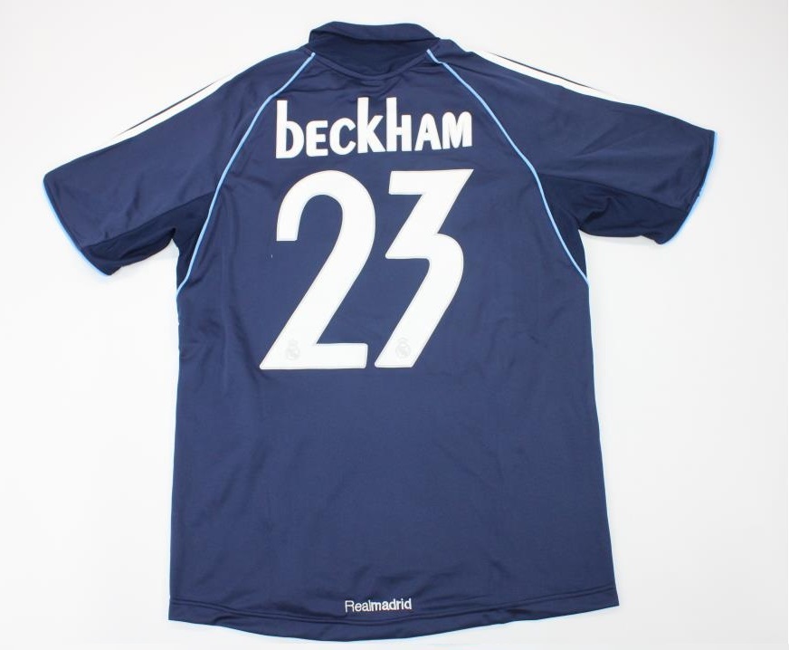 Real madrid jersey 2005 2006 shirt away blue beckham short sleeve