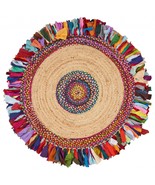 Natural Jute Multicolored Medallion Area Rug With Fringe - £68.17 GBP+